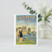 Nice, Frankreich, Frau in Badeanzug am Strand Postkarte (Stehend Vorderseite)