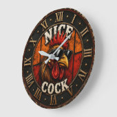 Nice Funny Rooster Cool Chicken with Sunglasses Große Wanduhr (Winkel)