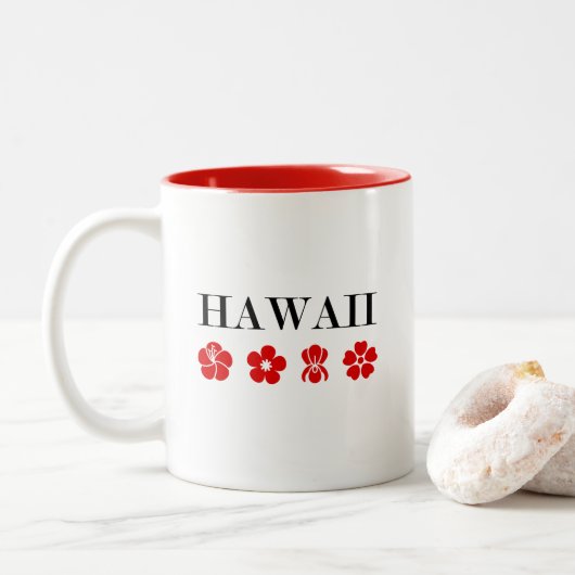 Nice Hawaii Red Blume Icons Light Color Zweifarbige Tasse (Mit Donut)