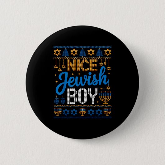 Nice Jewish Boy Hanukkah Menorah Dreidel Ugly Swea Button (Vorderseite)