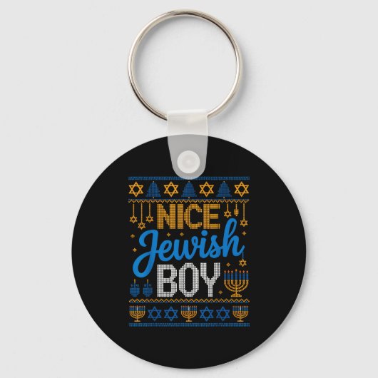 Nice Jewish Boy Hanukkah Menorah Dreidel Ugly Swea Schlüsselanhänger (Vorderseite)