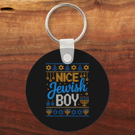 Nice Jewish Boy Hanukkah Menorah Dreidel Ugly Swea Schlüsselanhänger (Vorderseite)