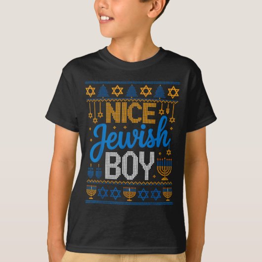 Nice Jewish Boy Hanukkah Menorah Dreidel Ugly Swea T-Shirt (Vorderseite)