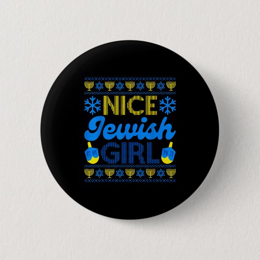 Nice Jewish Girl Ugly Happy Hanukkah Sweater Chanu Button (Vorderseite)