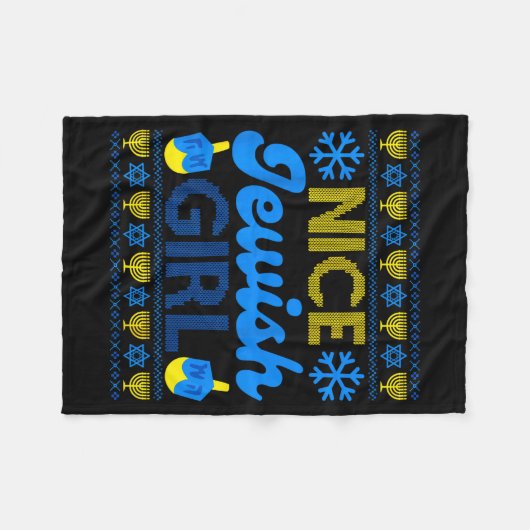 Nice Jewish Girl Ugly Happy Hanukkah Sweater Chanu Fleecedecke (Vorderseite (Horizontal))