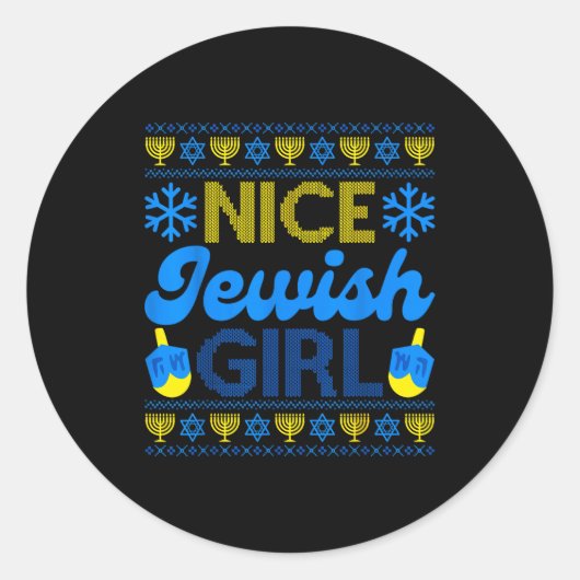 Nice Jewish Girl Ugly Happy Hanukkah Sweater Chanu Runder Aufkleber (Vorderseite)