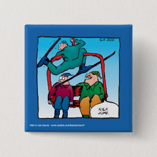 Nice Jump Cartoon Skiers Button
