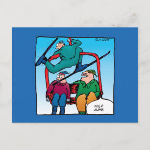 Nice Jump Cartoon Skiers Postkarte