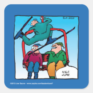 Nice Jump Cartoon Skiers Quadratischer Aufkleber