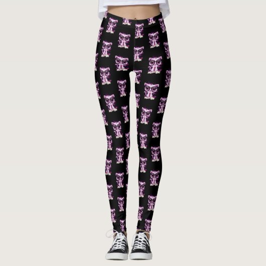Nice Kitty - Weiß und Lila Leggings (Vorderseite)