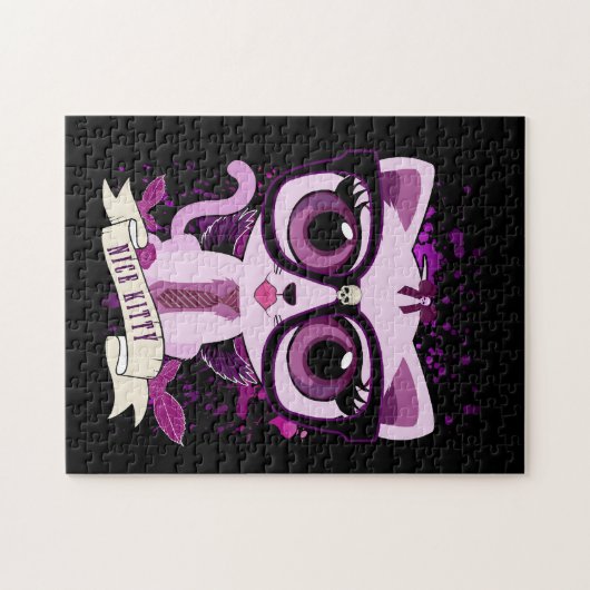 Nice Kitty - Weiß und Lila Puzzle (Horizontal)