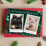 Nice List 2 Cat Foto Wasserfarbe Rot & Grün Feiertagskarte<br><div class="desc">Diese schöne Liste 2 Katzenweihnachtskarte hilft Ihnen, Ihren schelhaften Katzen, die es auf Santa's Nice List geschafft haben, herzliche Urlaubswünsche zu schicken! Diese Karte ist aus der Sicht Ihrer Katzen geschrieben (siehe Rückseite). Sie können jedoch den gesamten Text auf der Karte ändern, falls Sie gewollt haben, das Design zu ändern....</div>