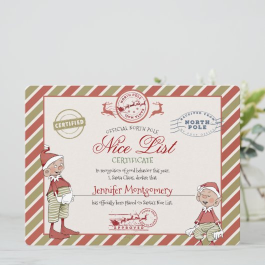 Nice List Certificate of Santa Claus Einladung (Stehend Vorderseite)