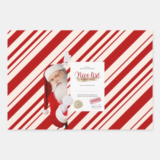 Nice List Certificate Red Candy Cane Stripes Geschenkpapier Set (Vorderseite 3)