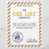 Nice List Certificate Signed by Santa Personalized (Vorderseite)