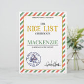Nice List Certificate Signed by Santa Personalized (Stehend Vorderseite)