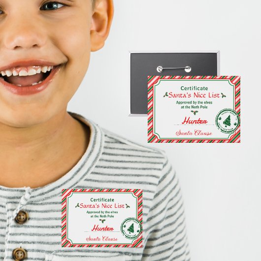 Nice List Christmas Diploma Certificate Button