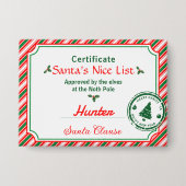 Nice List Christmas Diploma Certificate Button (Vorderseite)