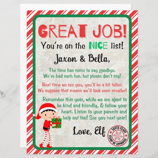 Nice List Christmas Elf Goodbye Letter (Vorne/Hinten)