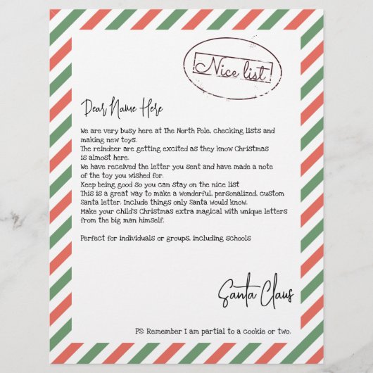 Nice List Letter of Santa Personalisiert (Vorderseite)