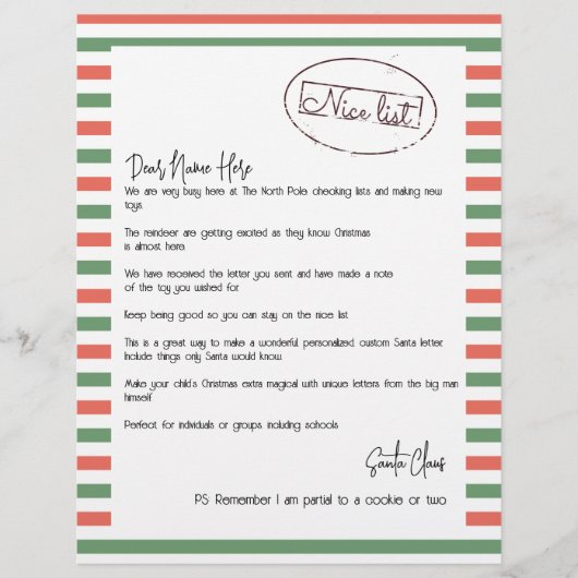 Nice List Letter of Santa Personalisiert (Vorderseite)