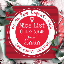Nice List North Pole Mail Individuelle Name Quadratischer Aufkleber