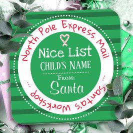 Nice List North Pole Mail Individuelle Name Square Quadratischer Aufkleber
