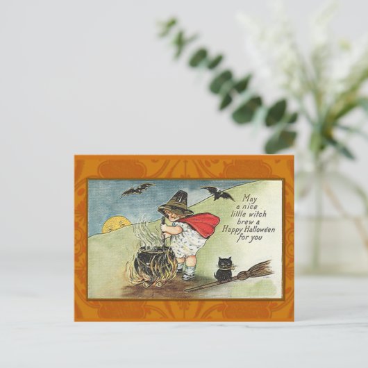 Nice Little Hexenkarte Vintag Halloween Postkarte (Stehend Vorderseite)