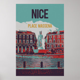 Nice Massena Square Illustration Frankreich Poster