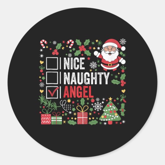 Nice Naughty Angel Funny Christmas Weihnachtsmann Runder Aufkleber (Vorderseite)