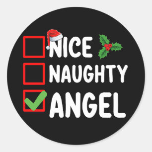 Nice Naughty Angel Weihnachtsfamilie Runder Aufkleber