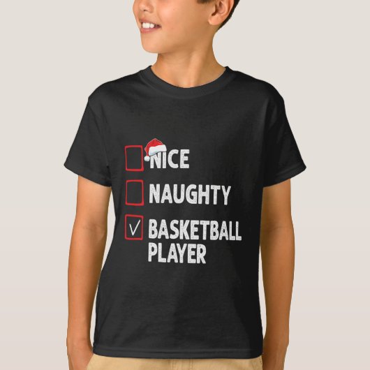 Nice Naughty Basketball Player Boys Weihnachtsmänn T-Shirt (Vorderseite)