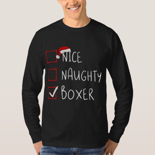 Nice Naughty Boxer List Christmas Santa Claus T-Shirt (Vorderseite)