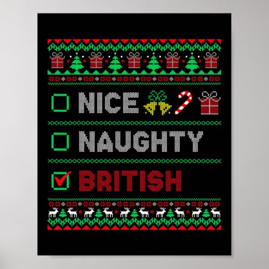 Nice Naughty British Christmas Checklist England  Poster (Vorne)