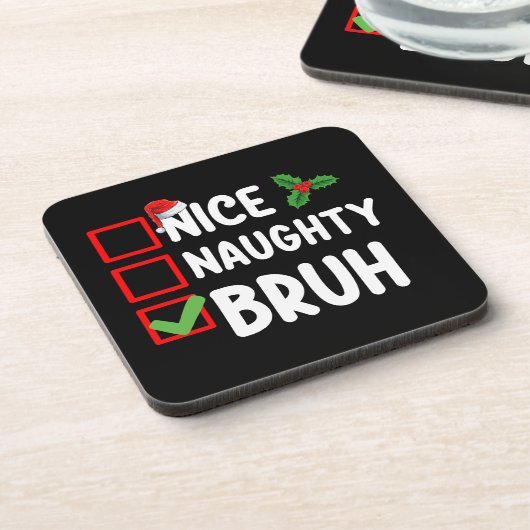 Nice Naughty Bruh Weihnachtskalender Urlaub Getränkeuntersetzer (Linke Seite)