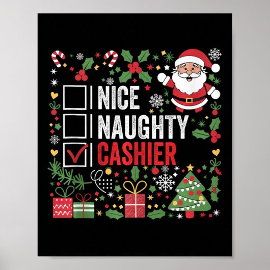 Nice Naughty Cashier Funny Christmas Weihnachtsman Poster (Vorne)