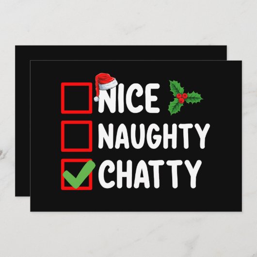 Nice Naughty Chatty Weihnachtsfeiertag Einladung (Vorne/Hinten)