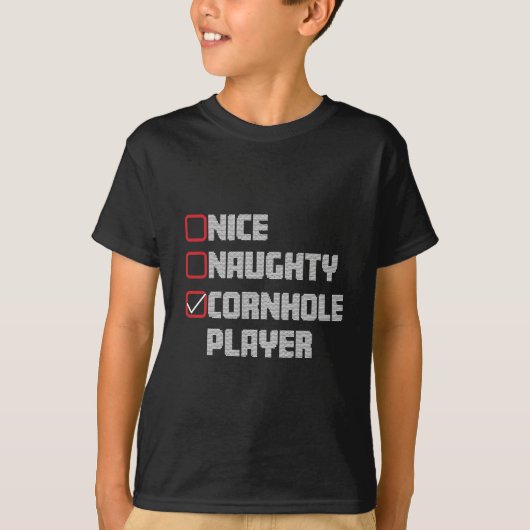 Nice Naughty Cornhole Player List Uggge Weihnachte T-Shirt (Vorderseite)