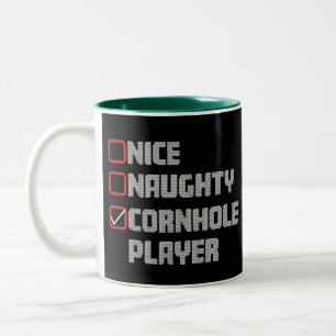 Nice Naughty Cornhole Player List Uggge Weihnachte Zweifarbige Tasse