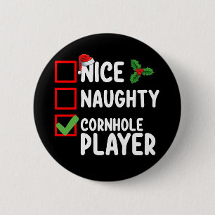 Nice Naughty Cornhole Player Weihnachtsliste Button