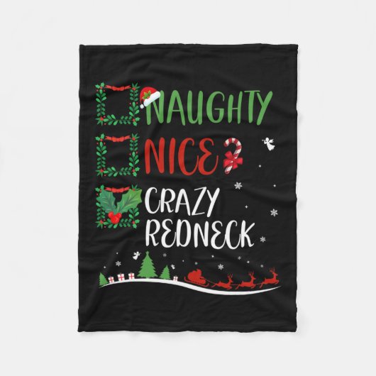 Nice Naughty Crazy Redneck Weihnachten Matching Sa Fleecedecke (Vorderseite)