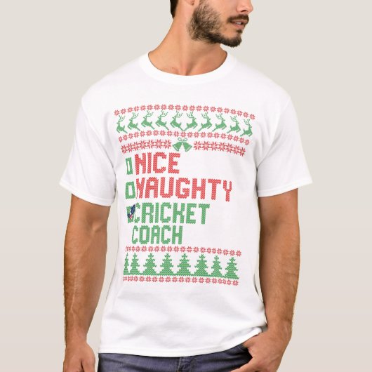 Nice Naughty Cricket Coach Funny Christmas Geschen T-Shirt (Vorderseite)
