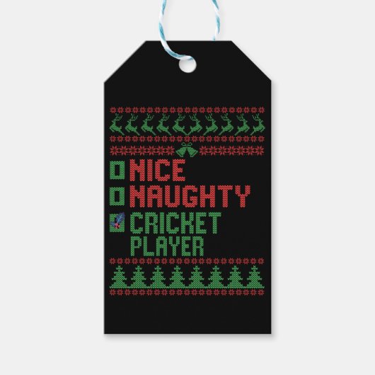 Nice Naughty Cricket Player Funny Christmas Gesche Geschenkanhänger (Vorderseite)