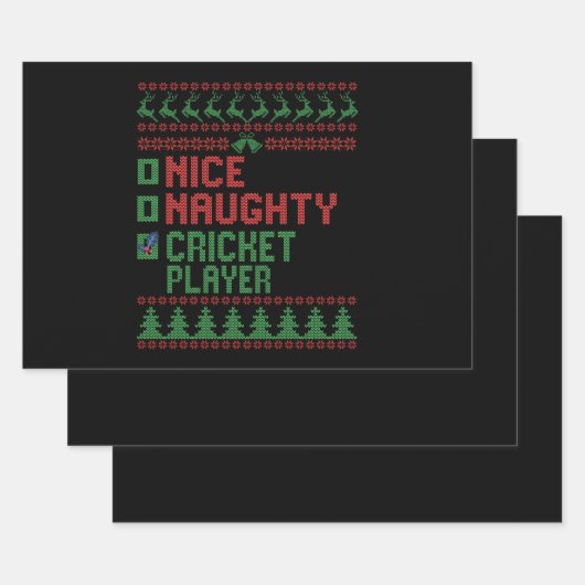 Nice Naughty Cricket Player Funny Christmas Gesche Geschenkpapier Set (Set)