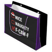Nice Naughty F-Caw-F Funny Santa Naughty Große Geschenktüte (Vorderseite Schrägansicht)