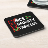 Nice Naughty Fabulous Funny Weihnachtsliste H Getränkeuntersetzer (Linke Seite)