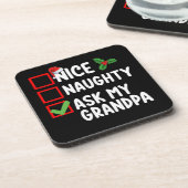 Nice Naughty Fragte meine Großvater Weihnachtsfami Getränkeuntersetzer (Linke Seite)