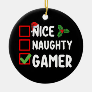 Nice Naughty Gamer Christmas List Gaming Santa Keramik Ornament
