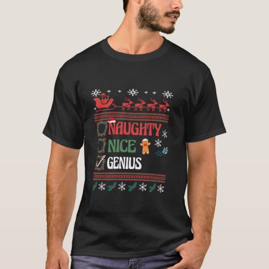 Nice Naughty Genius Christmas List Matching Family T-Shirt (Vorderseite)