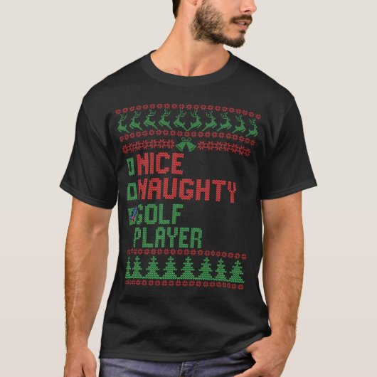 Nice Naughty Golf Player Funny Christmas Match T-Shirt (Vorderseite)